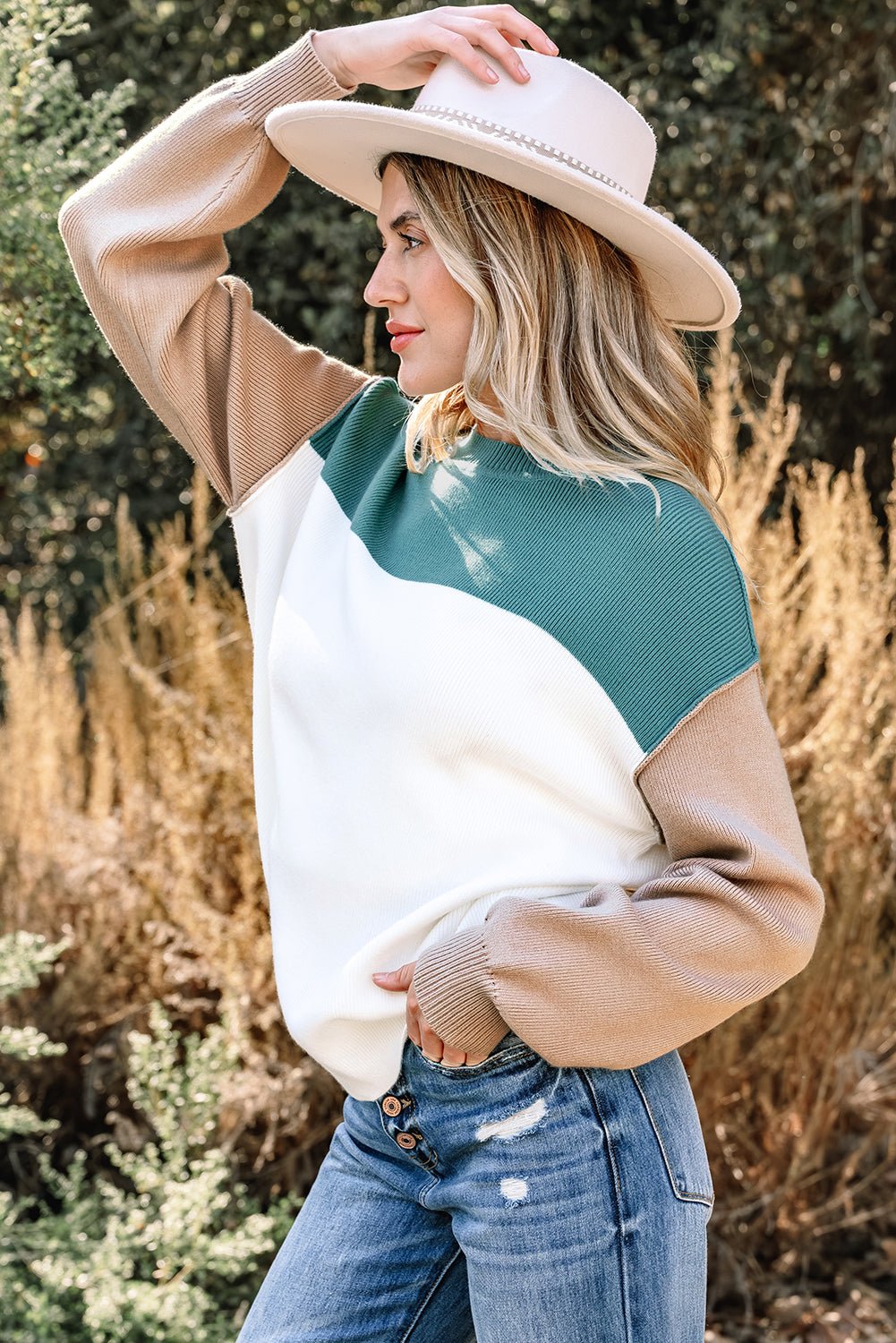 Colorblock Ribbed Knit Long Sleeve Sweater - Rooted & Reckless Co.