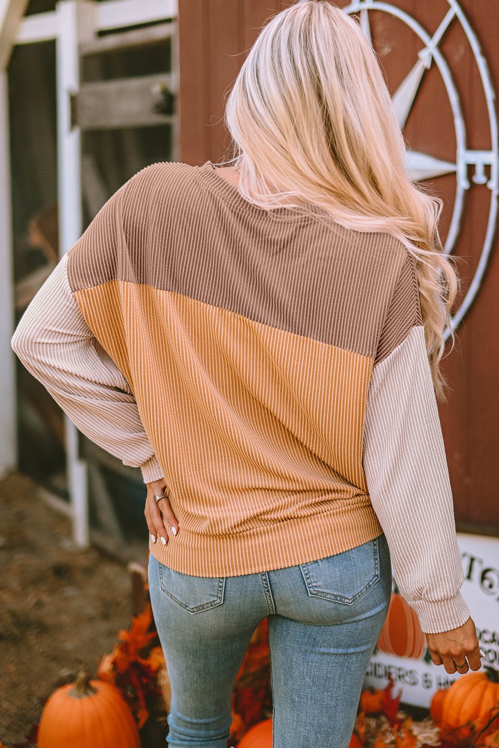 Colorblock Ribbed Long Sleeve Top - Rooted & Reckless Co.