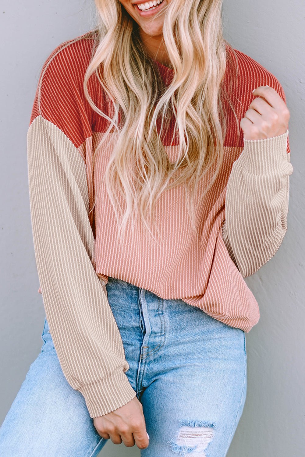 Colorblock Ribbed Long Sleeve Top - Rooted & Reckless Co.
