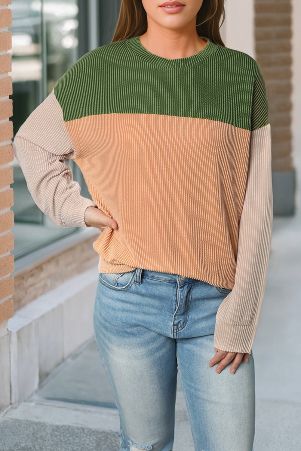 Colorblock Ribbed Long Sleeve Top - Rooted & Reckless Co.
