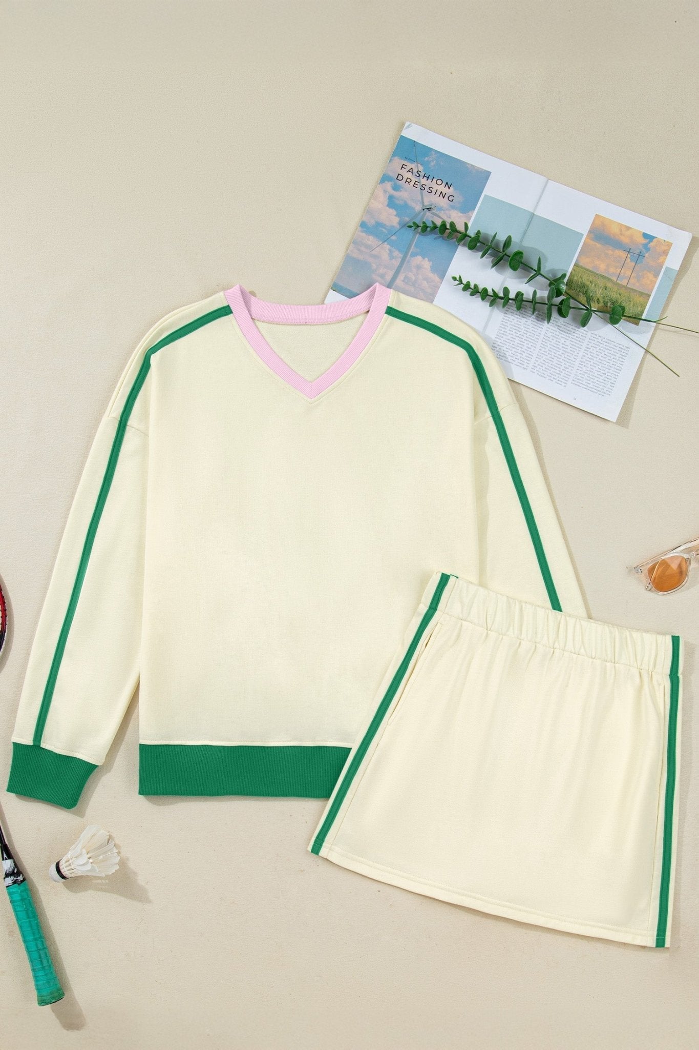 Colorblock Ribbed V-Neck & Skort Athleisure Set - Rooted & Reckless Co.