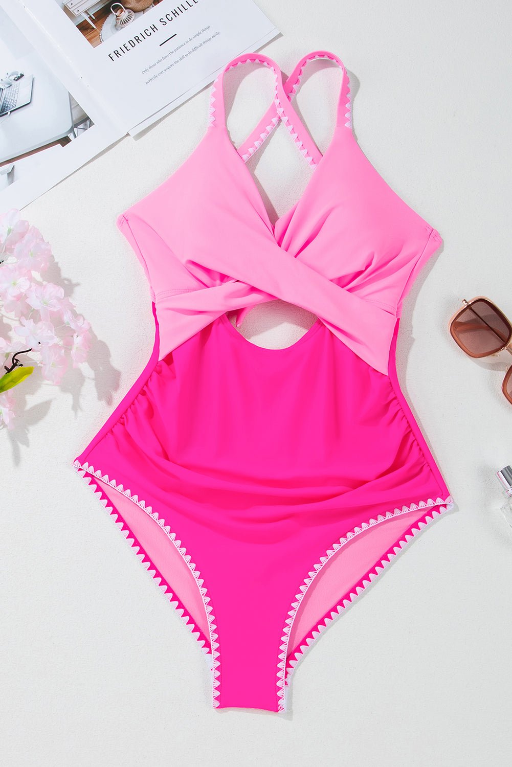 Colorblock Ric-Rac Trim Cutout Swimsuit - Rooted & Reckless Co.