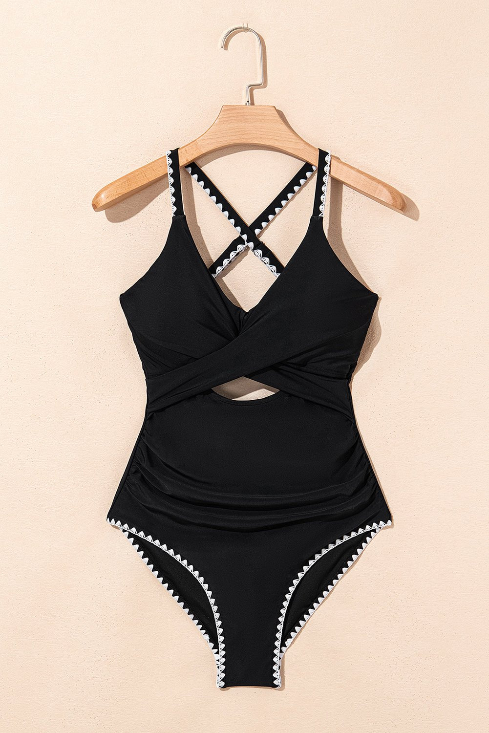 Colorblock Ric-Rac Trim Cutout Swimsuit - Rooted & Reckless Co.