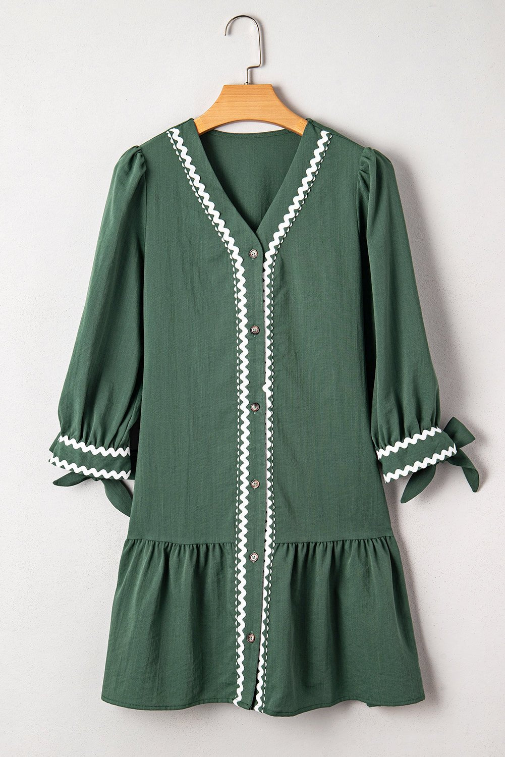 Colorblock Ricrac Trim Button 3/4 Sleeves Mini Dress - Rooted & Reckless Co.