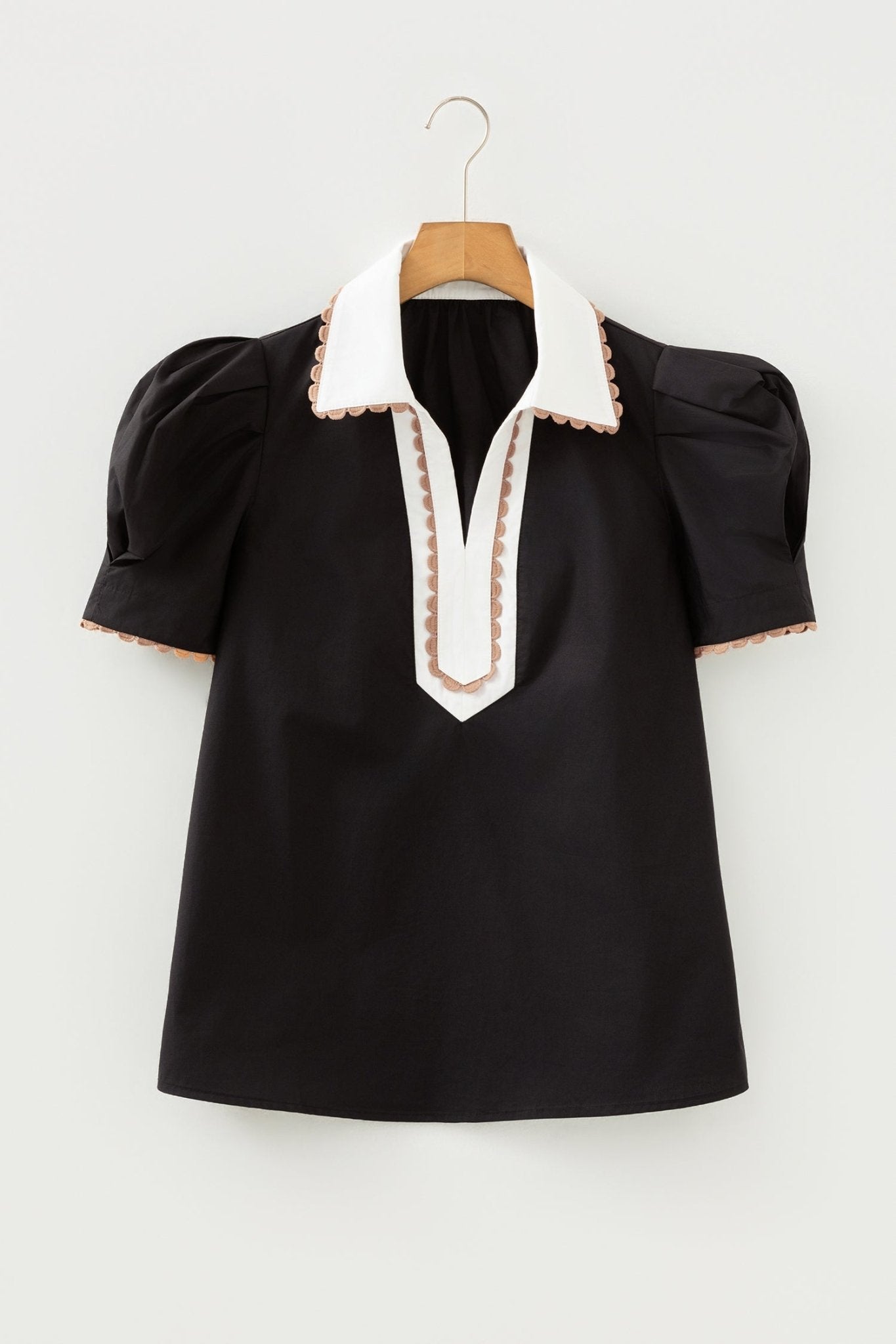 Colorblock Ricrac Trim Collared Short Sleeve Blouse - Rooted & Reckless Co.