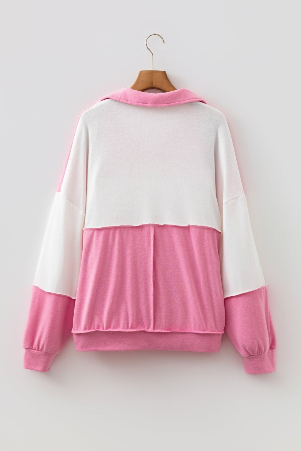 Colorblock Ricrac Trim Collared V-Neck Long Sleeve Top - Rooted & Reckless Co.