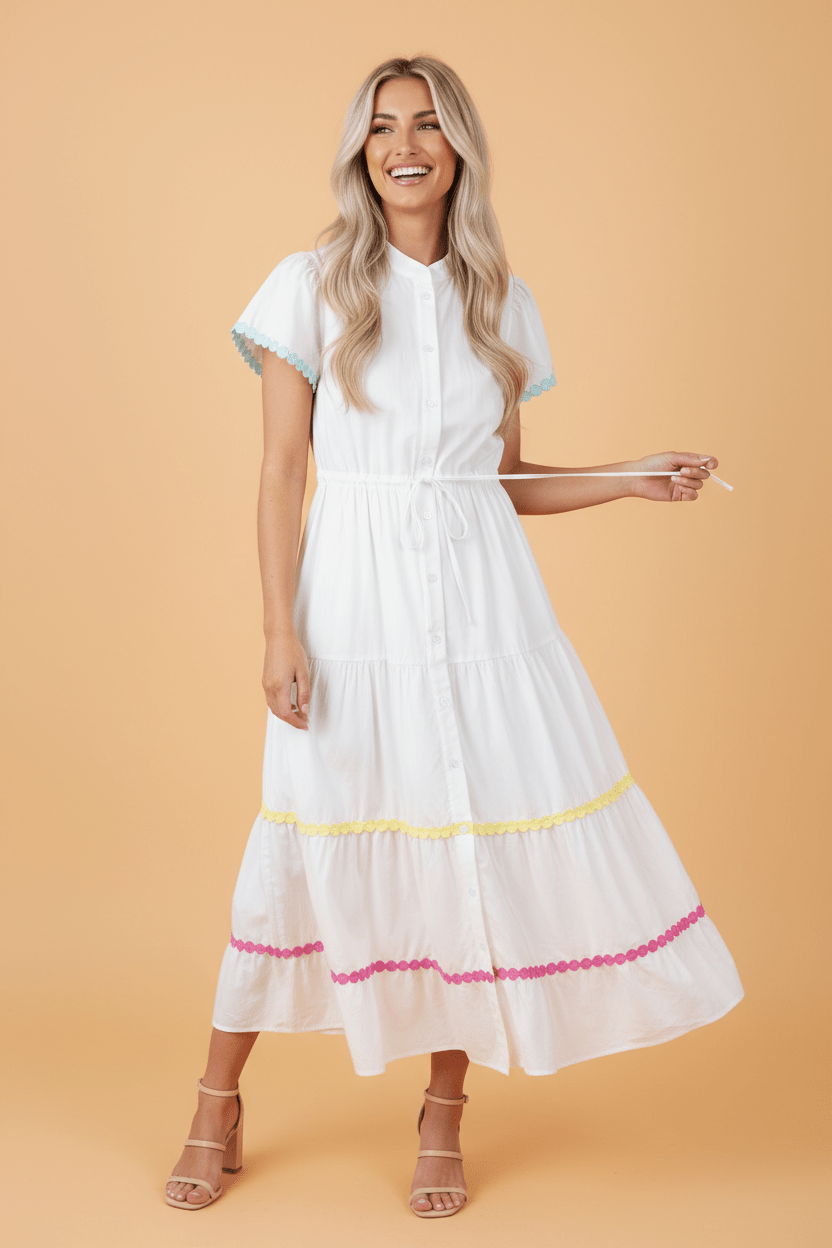 Colorblock Ricrac Trim Drawstring Waist Dress - Rooted & Reckless Co.
