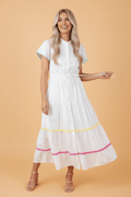 Colorblock Ricrac Trim Drawstring Waist Dress - Rooted & Reckless Co.
