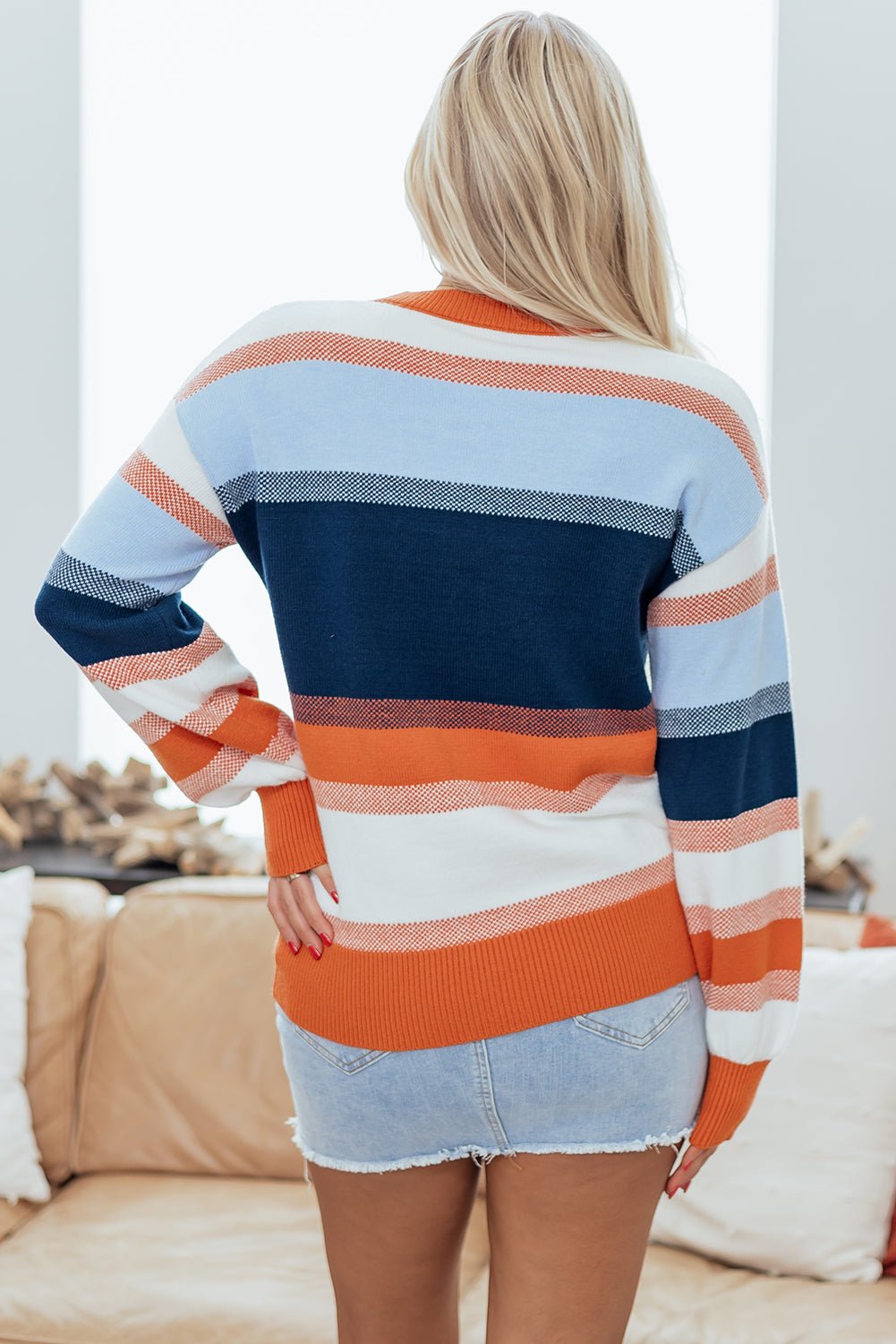 Colorblock Round Neck Long Sleeve Sweater - Rooted & Reckless Co.