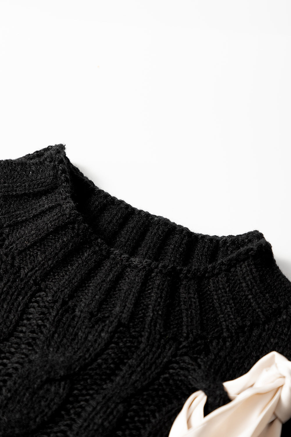 Colorblock Satin Bow Cable Knit Short Sleeve Sweater - Rooted & Reckless Co.