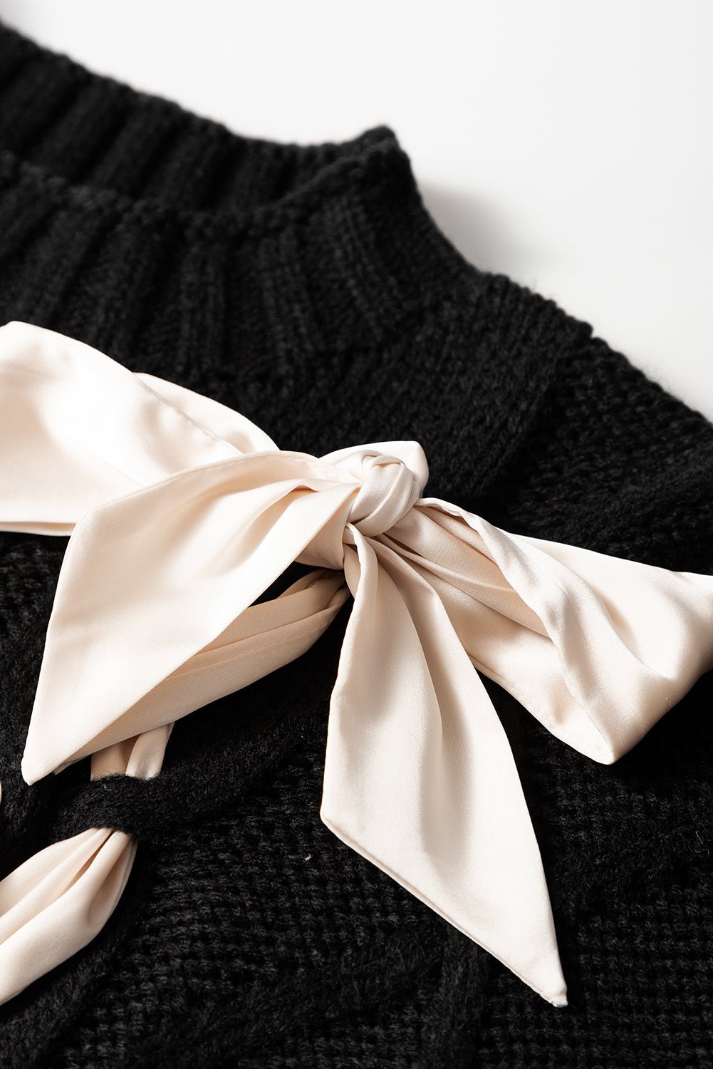 Colorblock Satin Bow Cable Knit Short Sleeve Sweater - Rooted & Reckless Co.