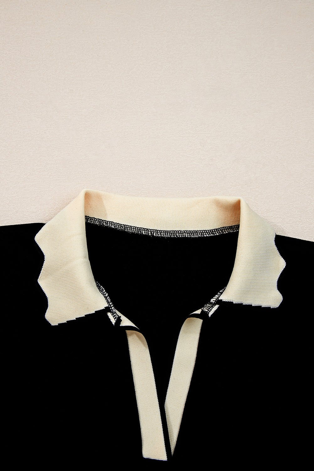 Colorblock Scallop Trim Long Sleeve Collared Top - Rooted & Reckless Co.