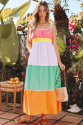 Colorblock Self-Tie Straps Pocketed Flowy Maxi Dress - Rooted & Reckless Co.