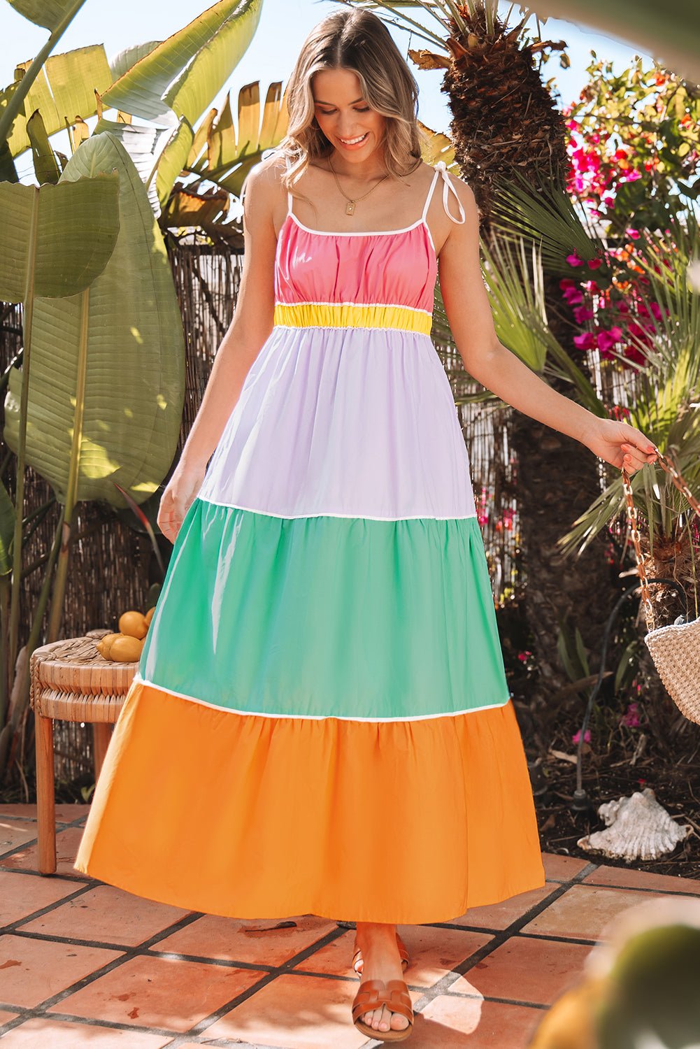 Colorblock Self-Tie Straps Pocketed Flowy Maxi Dress - Rooted & Reckless Co.
