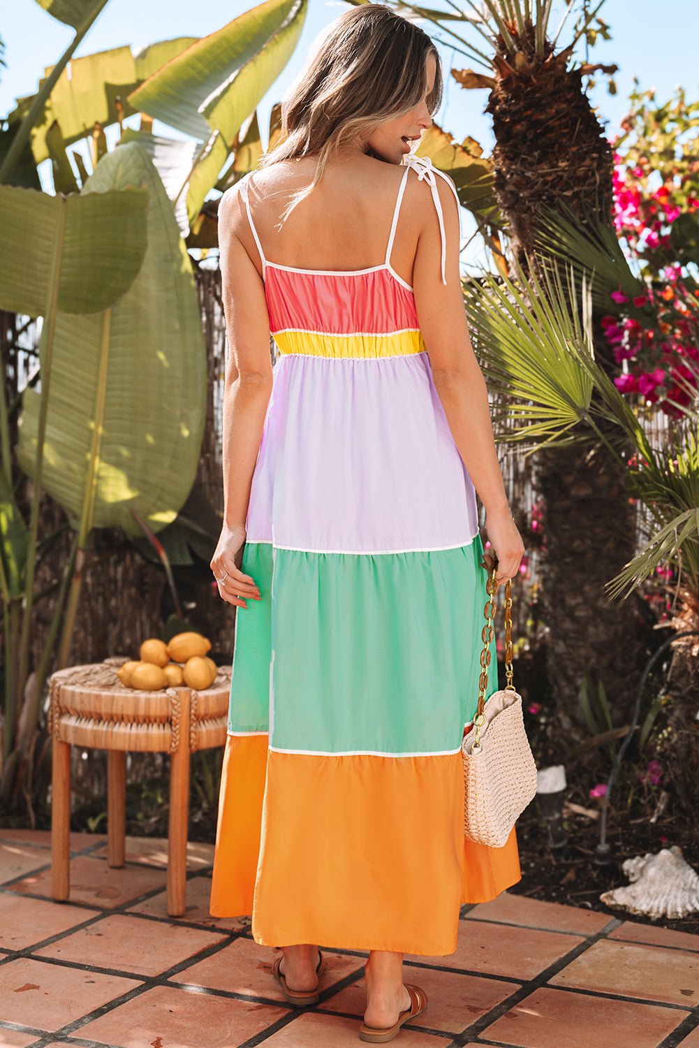 Colorblock Self-Tie Straps Pocketed Flowy Maxi Dress - Rooted & Reckless Co.