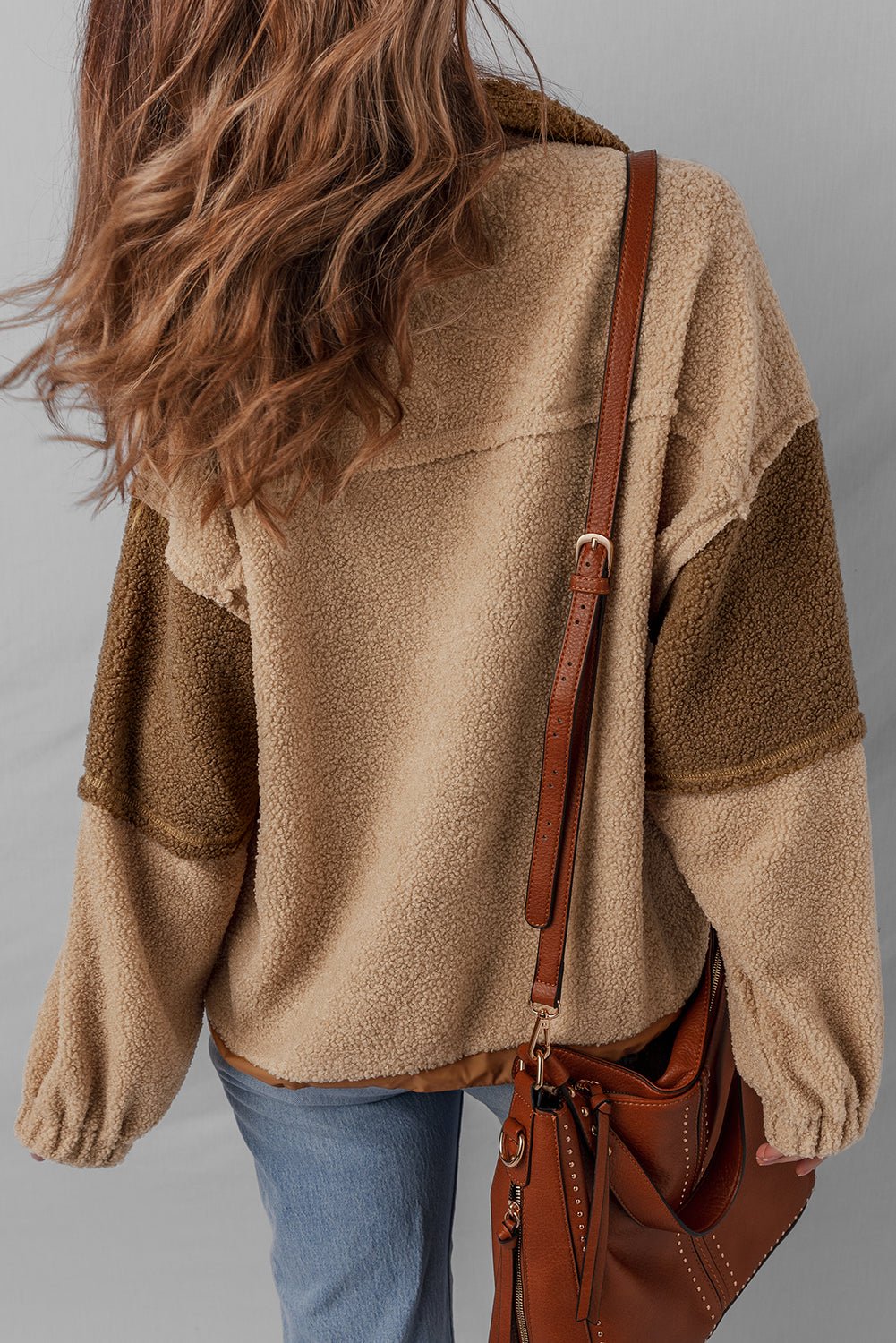 Colorblock Sherpa Patchwork Half Button Sweatshirt - Rooted & Reckless Co.