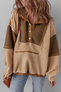 Colorblock Sherpa Patchwork Half Button Sweatshirt - Rooted & Reckless Co.