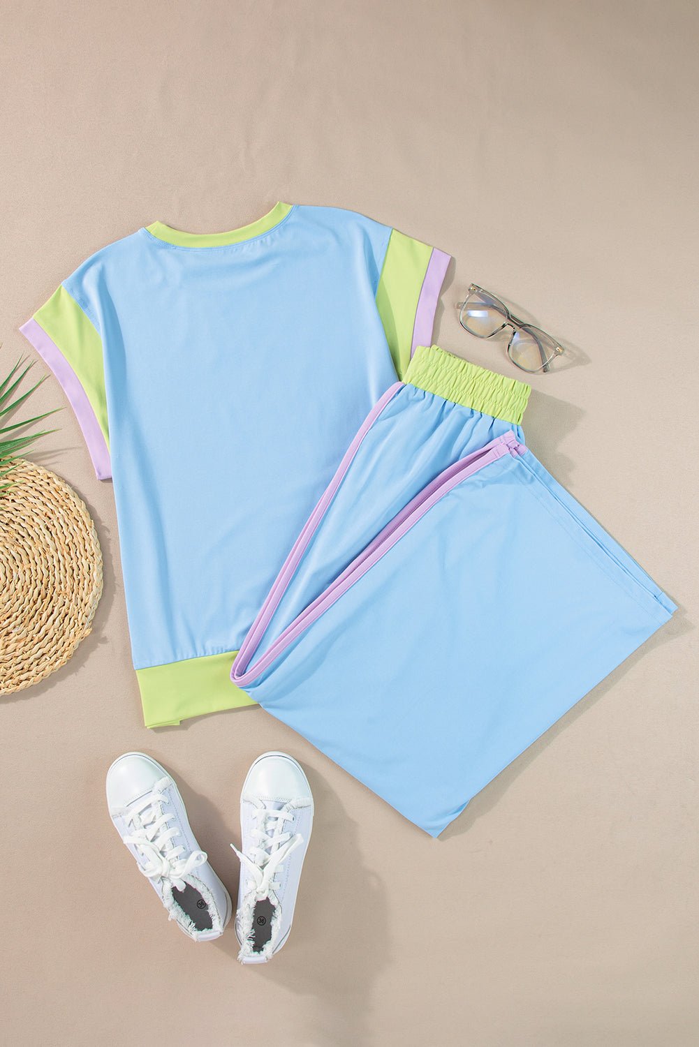 Colorblock Short Sleeve Top & Wide Leg Pants Set - Rooted & Reckless Co.