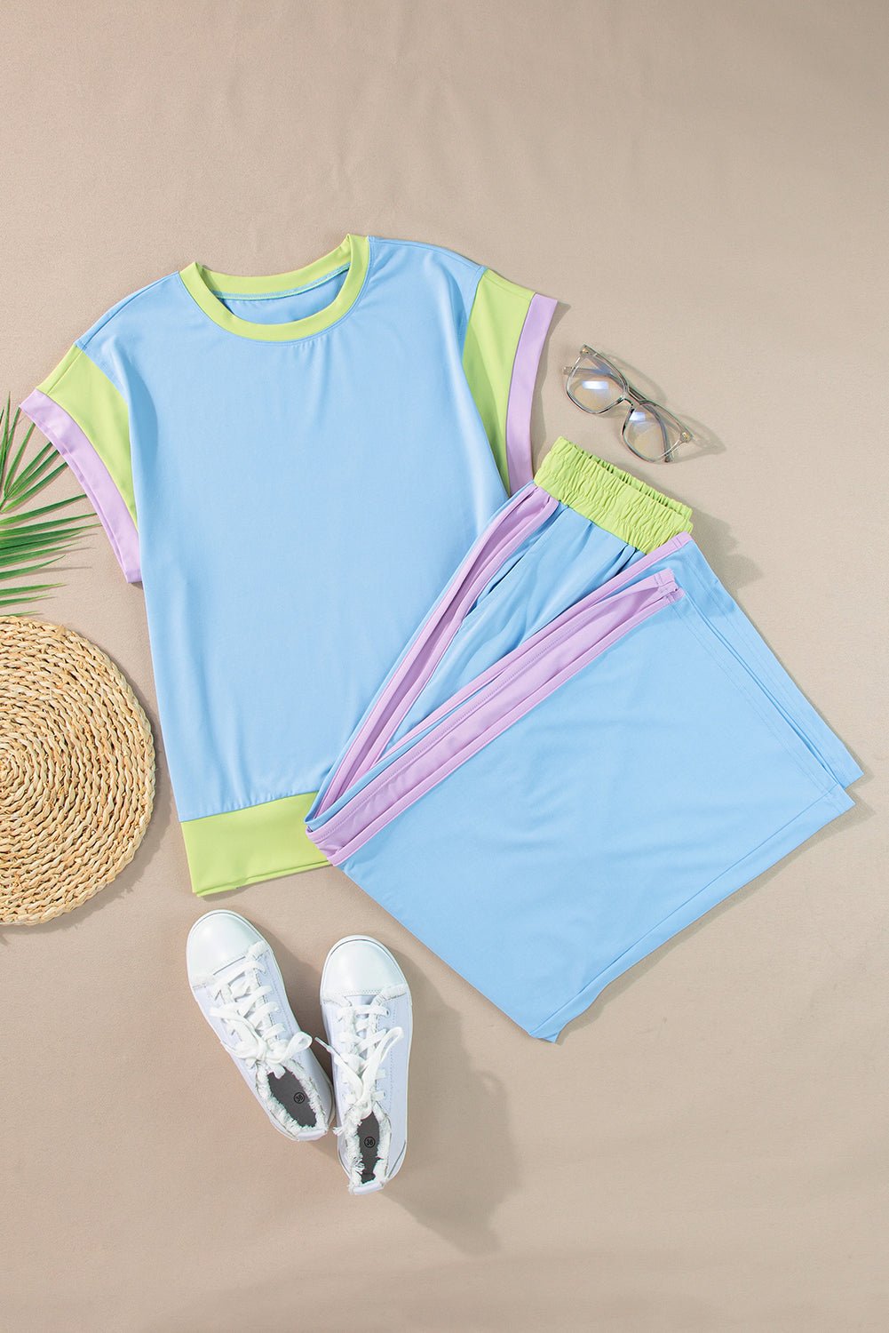 Colorblock Short Sleeve Top & Wide Leg Pants Set - Rooted & Reckless Co.