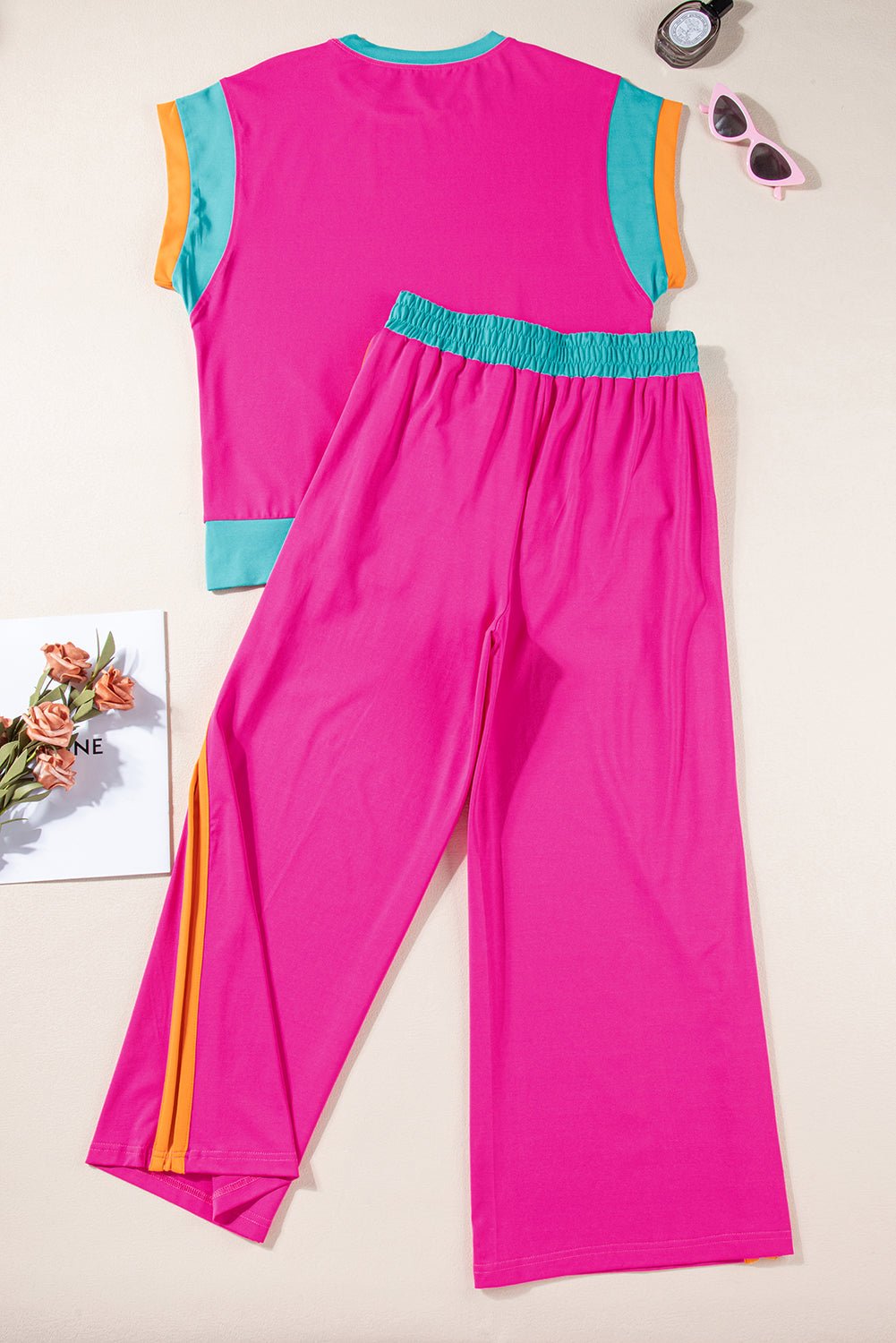 Colorblock Short Sleeve Top & Wide Leg Pants Set - Rooted & Reckless Co.