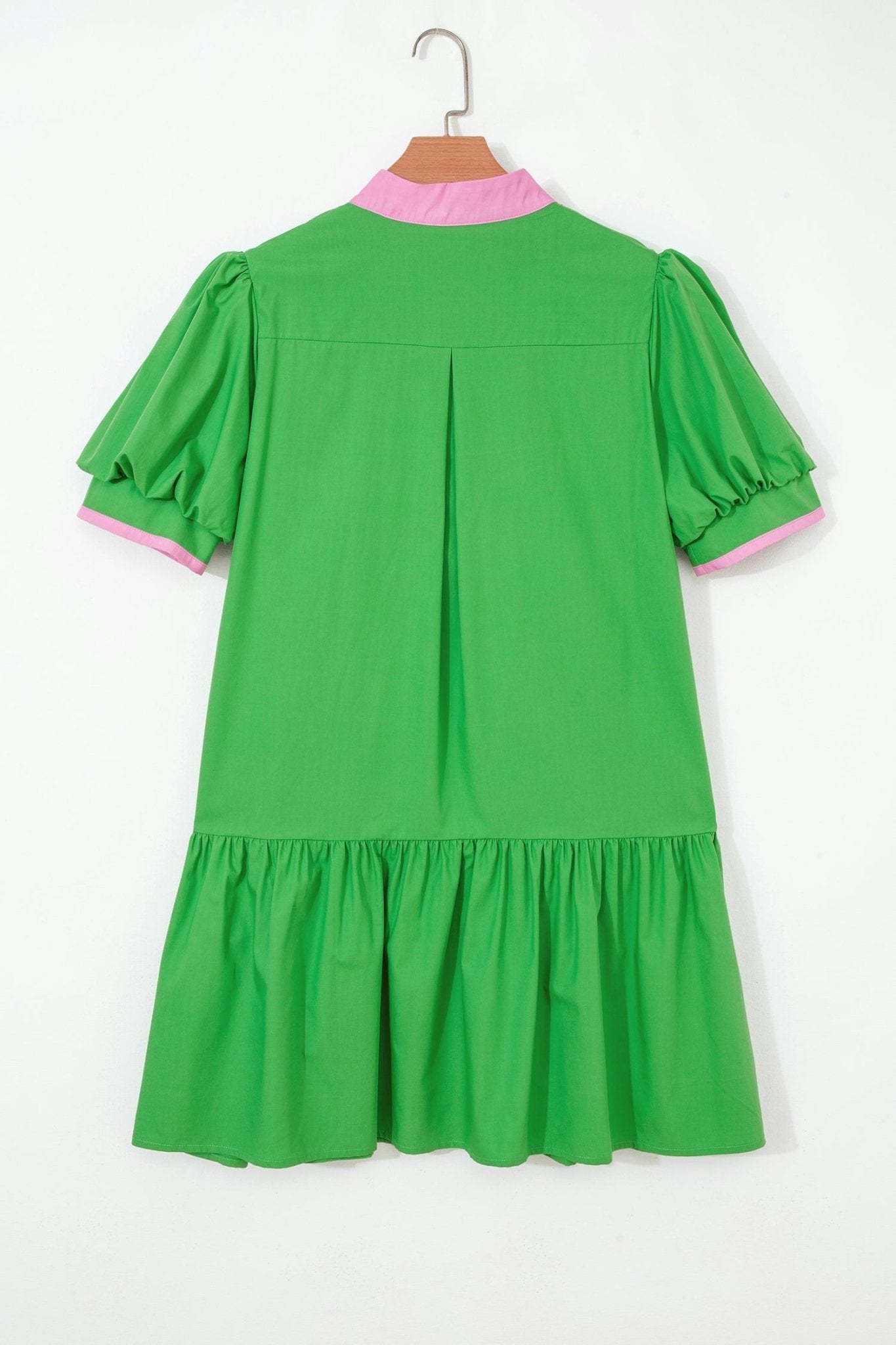 Colorblock Split Neck Puff Sleeve Mini Dress - Rooted & Reckless Co.
