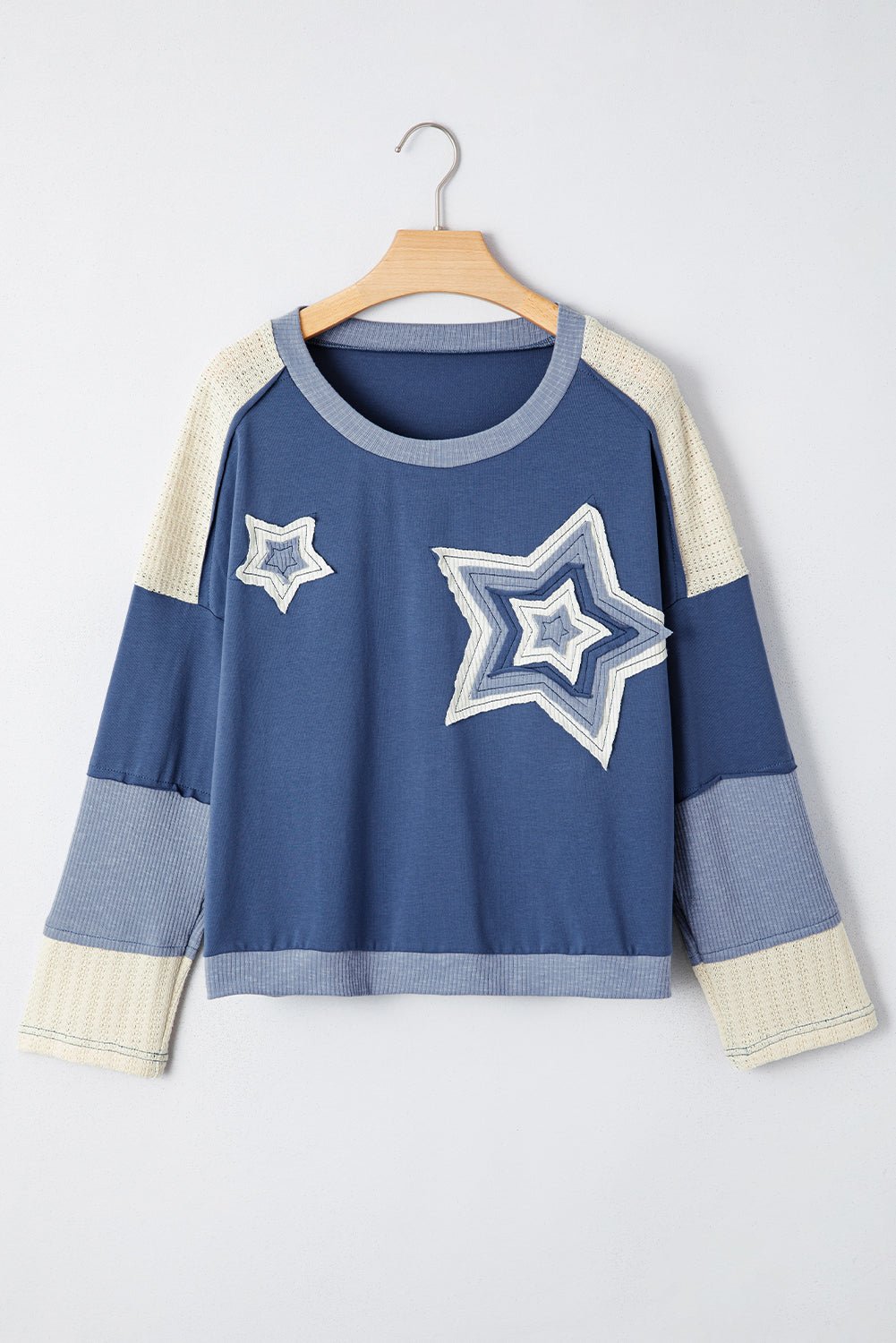 Colorblock Star Patchwork Long Sleeve Top - Rooted & Reckless Co.
