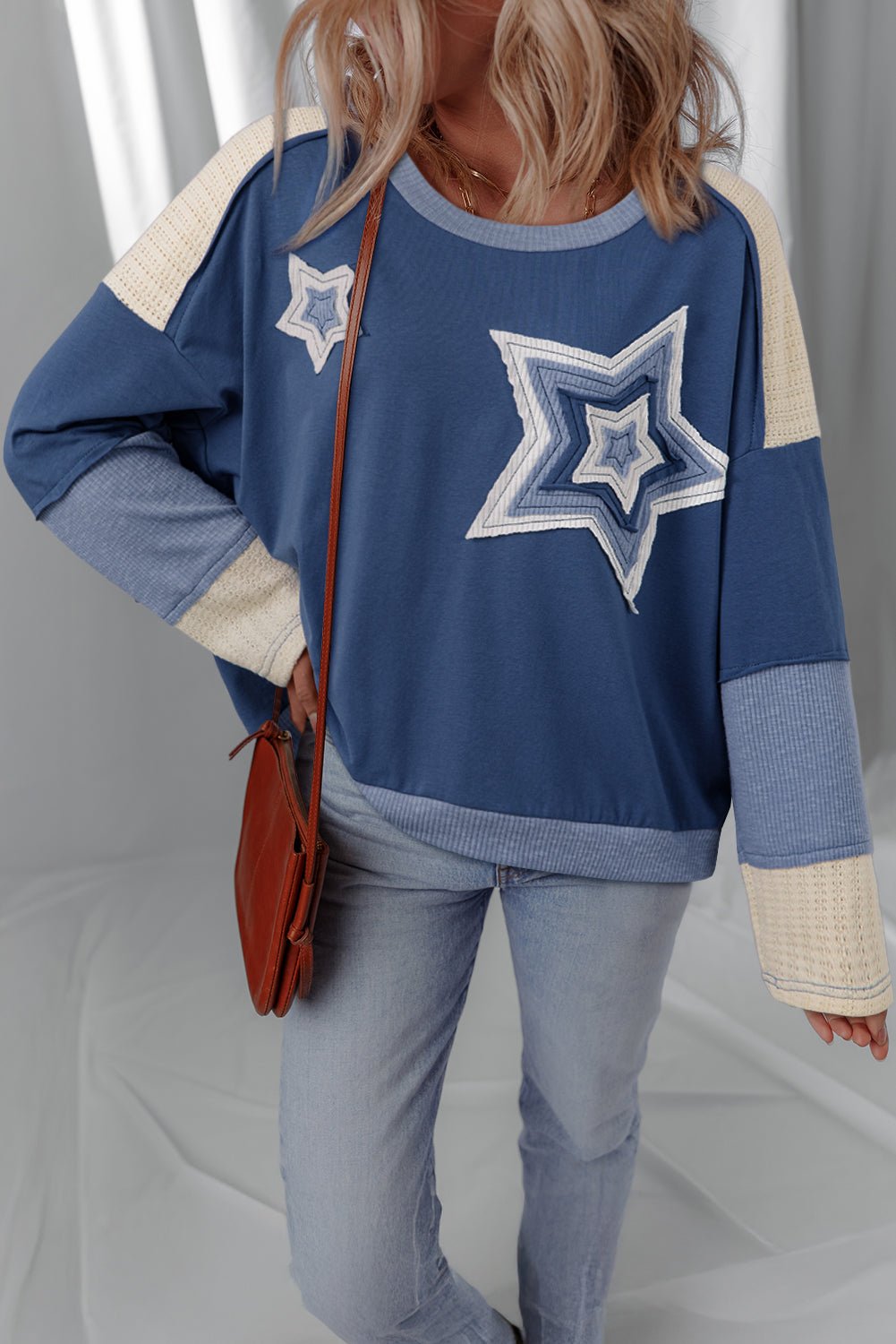 Colorblock Star Patchwork Long Sleeve Top - Rooted & Reckless Co.