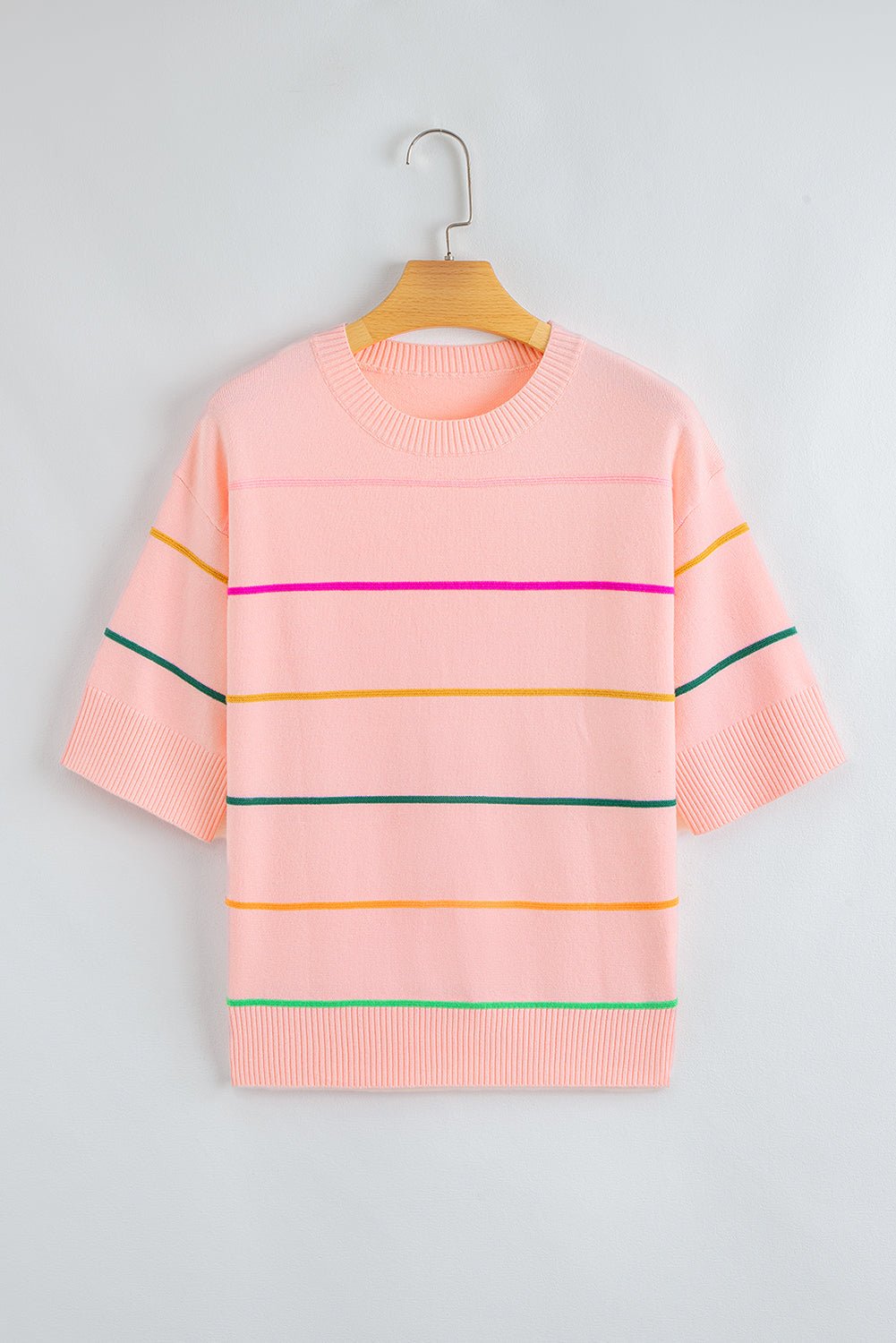 Colorblock Stripe 3/4 Sleeve Drop Shoulder Sweater - Rooted & Reckless Co.