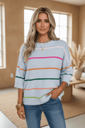 Colorblock Stripe 3/4 Sleeve Drop Shoulder Sweater - Rooted & Reckless Co.
