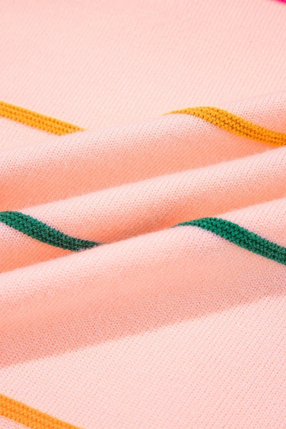 Colorblock Stripe 3/4 Sleeve Drop Shoulder Sweater - Rooted & Reckless Co.