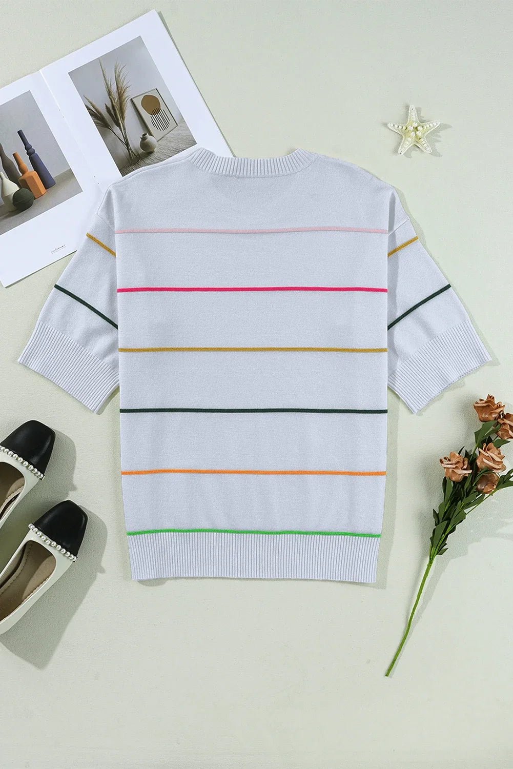 Colorblock Stripe 3/4 Sleeve Drop Shoulder Sweater - Rooted & Reckless Co.