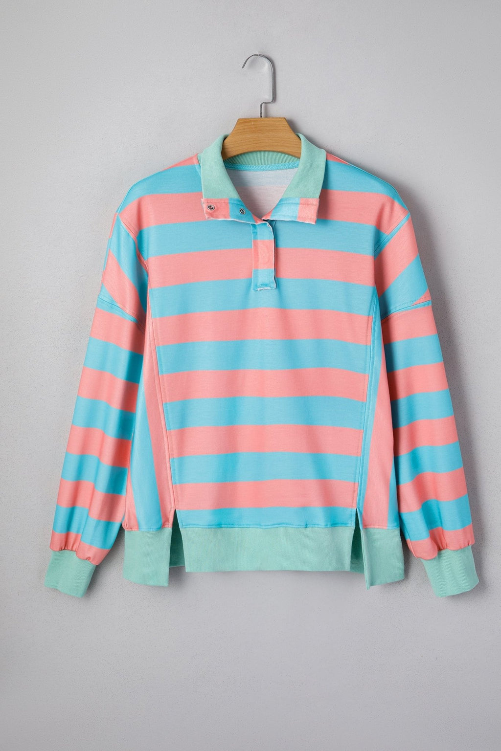 Colorblock Stripe Buttoned Collar Side Slit Top - Rooted & Reckless Co.