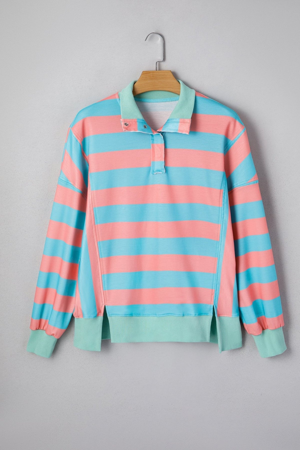 Colorblock Stripe Buttoned Collar Side Slit Top - Rooted & Reckless Co.