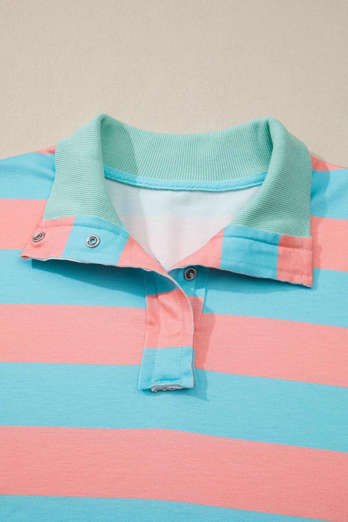 Colorblock Stripe Buttoned Collar Side Slit Top - Rooted & Reckless Co.