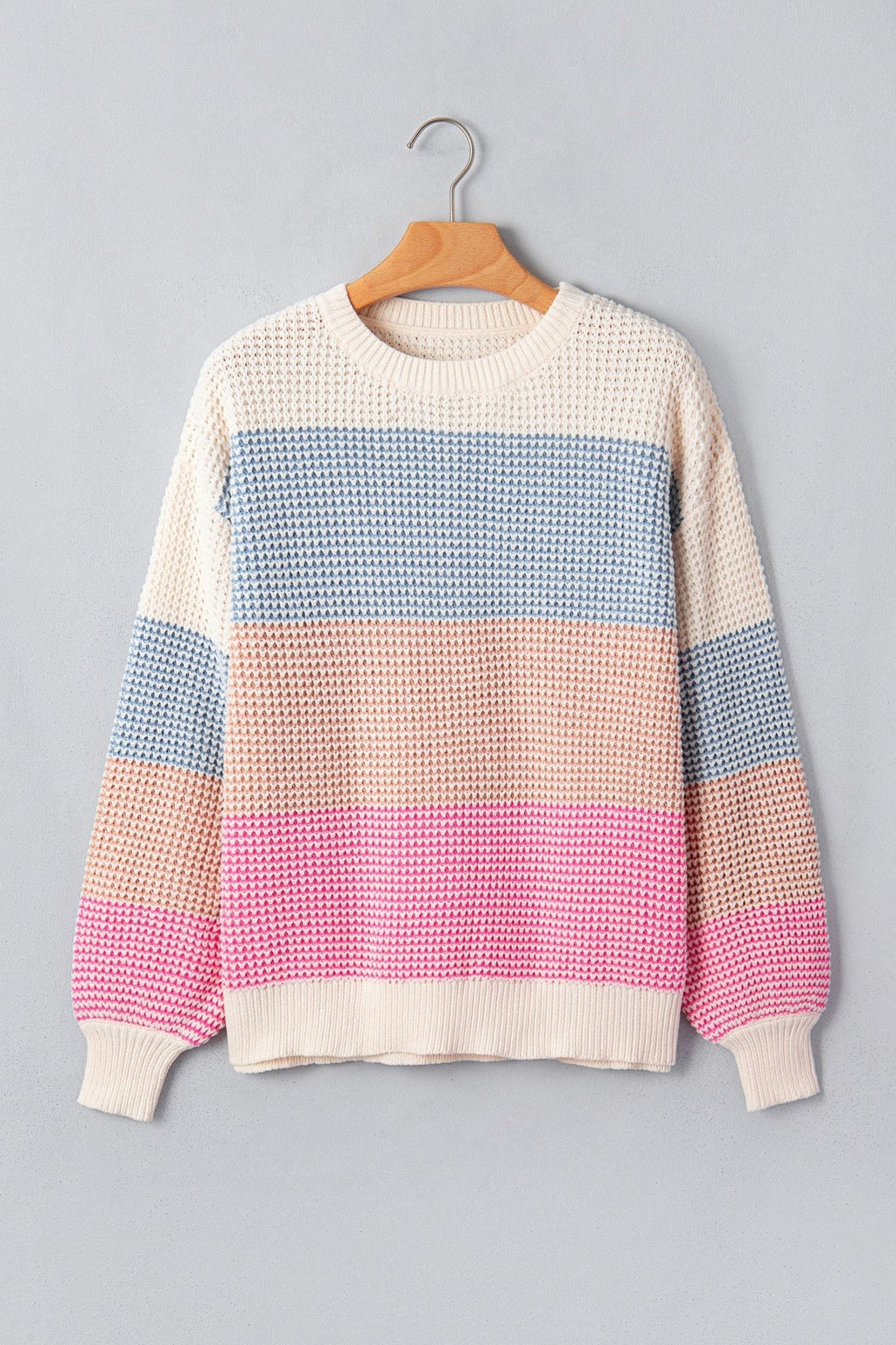 Colorblock Stripe Drop Shoulder Round Neck Sweater - Rooted & Reckless Co.