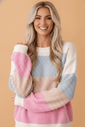 Colorblock Stripe Drop Shoulder Round Neck Sweater - Rooted & Reckless Co.