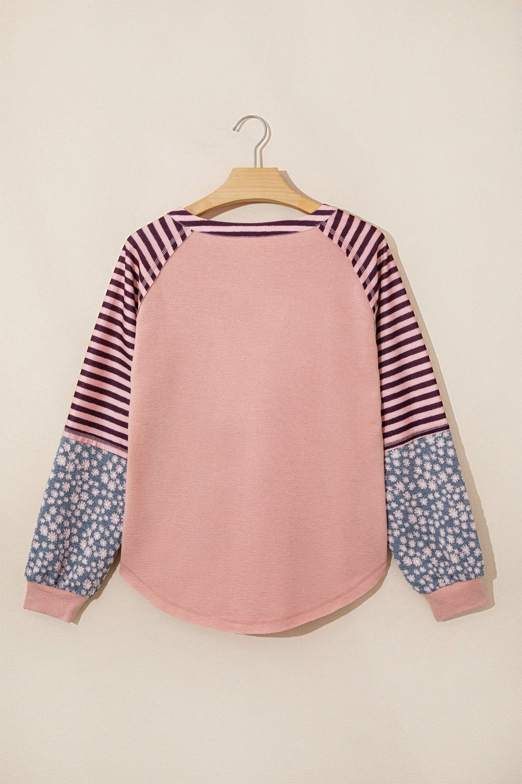 Colorblock Stripe Floral V-Neck Long Sleeve Top - Rooted & Reckless Co.