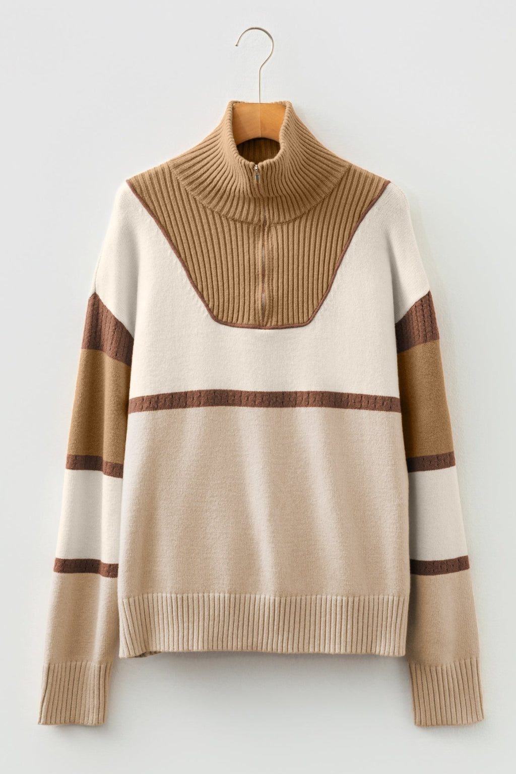 Colorblock Stripe Quarter Zip Collared Sweater - Rooted & Reckless Co.
