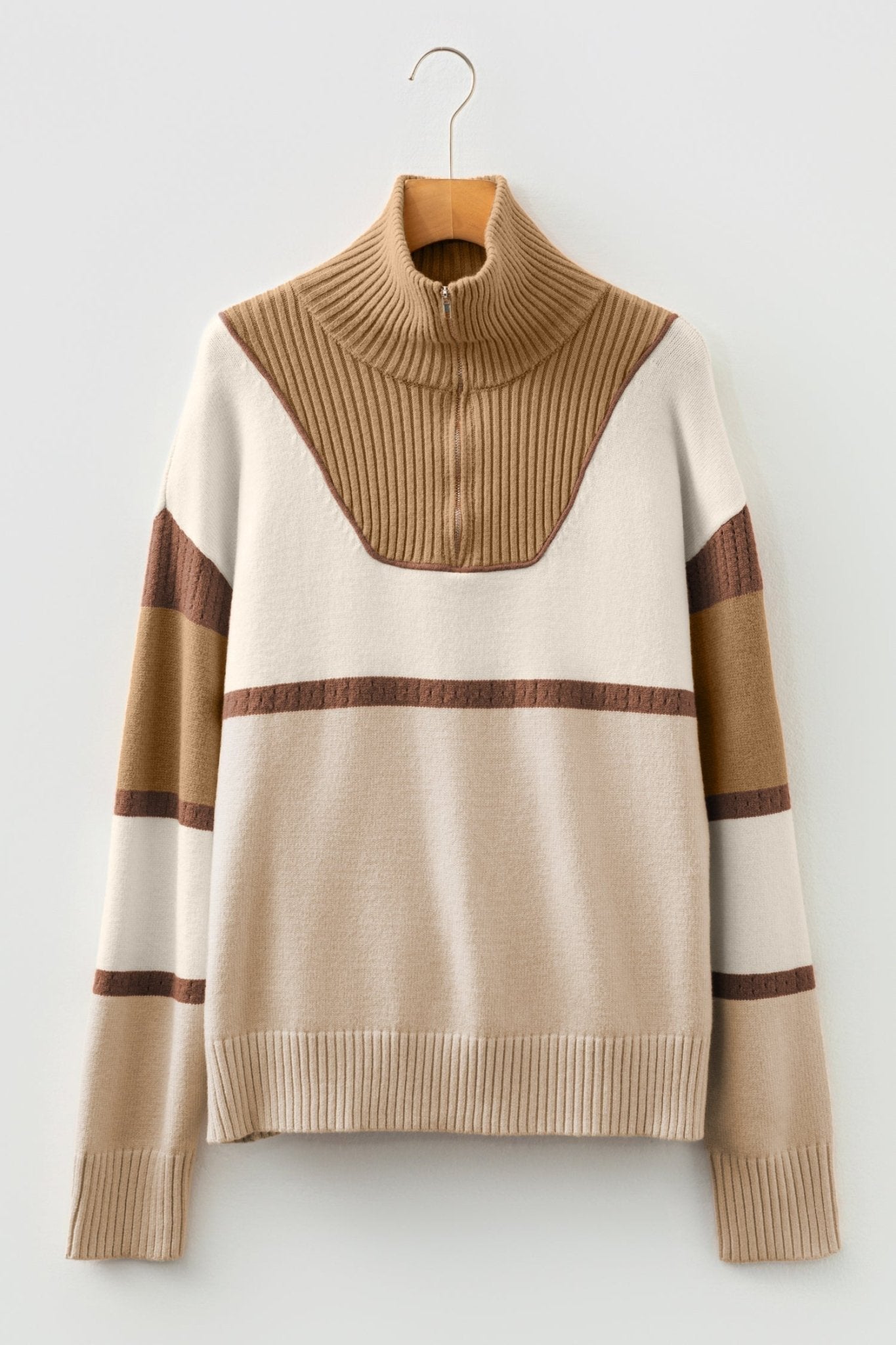 Colorblock Stripe Quarter Zip Collared Sweater - Rooted & Reckless Co.