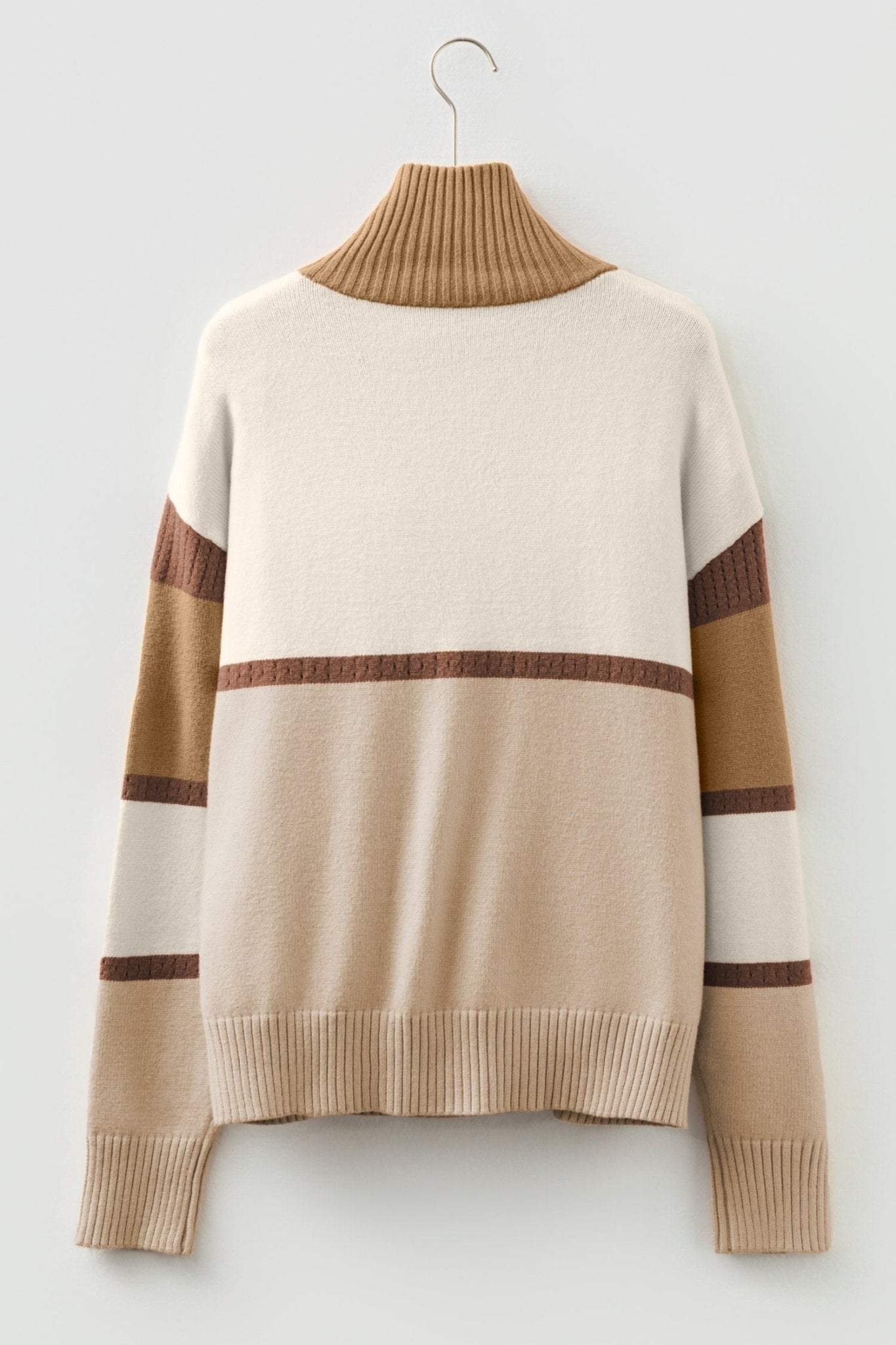 Colorblock Stripe Quarter Zip Collared Sweater - Rooted & Reckless Co.