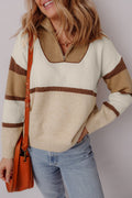 Colorblock Stripe Quarter Zip Collared Sweater - Rooted & Reckless Co.