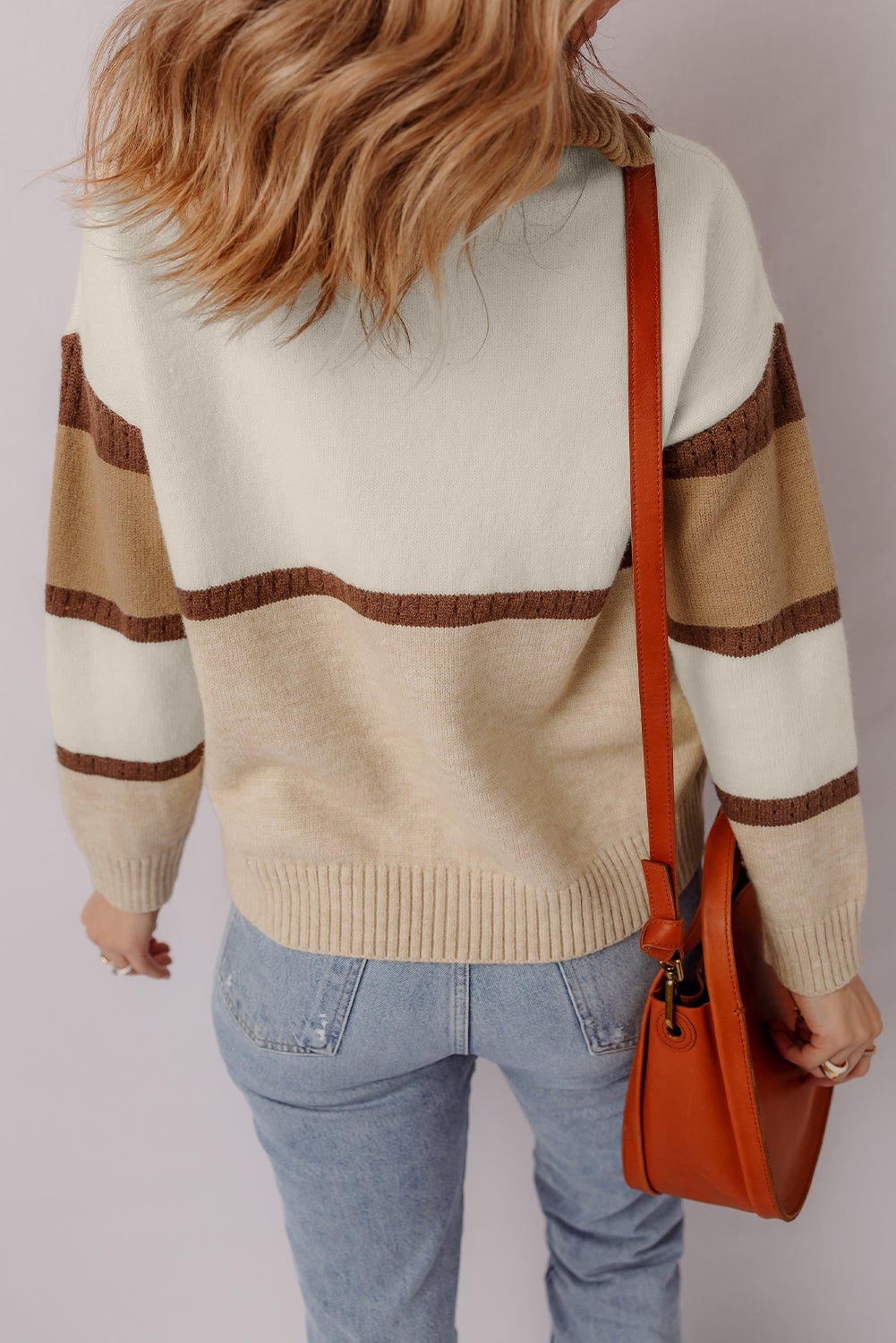 Colorblock Stripe Quarter Zip Collared Sweater - Rooted & Reckless Co.
