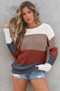 Colorblock Stripe Round Neck Pullover Sweater - Rooted & Reckless Co.