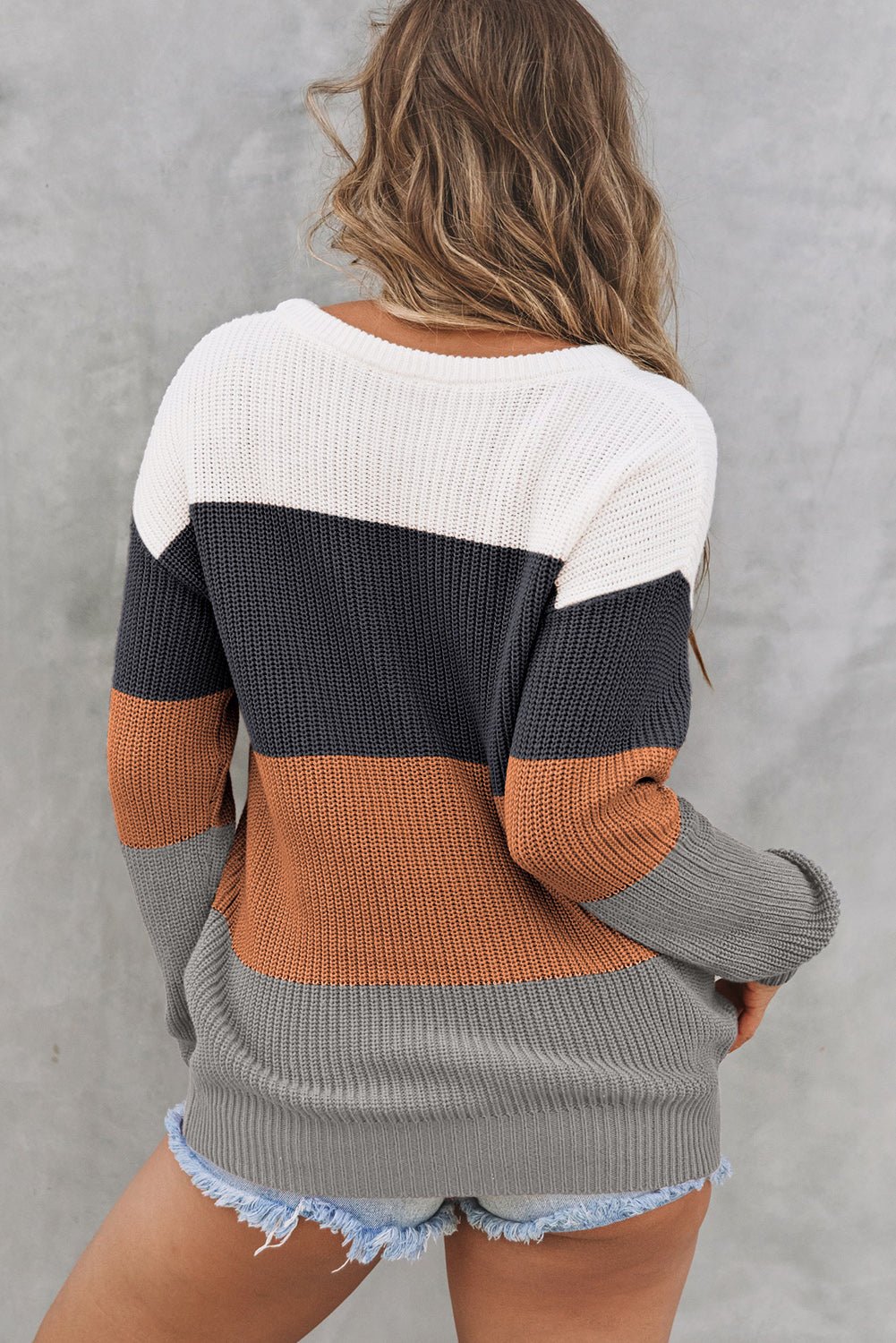 Colorblock Stripe Round Neck Pullover Sweater - Rooted & Reckless Co.
