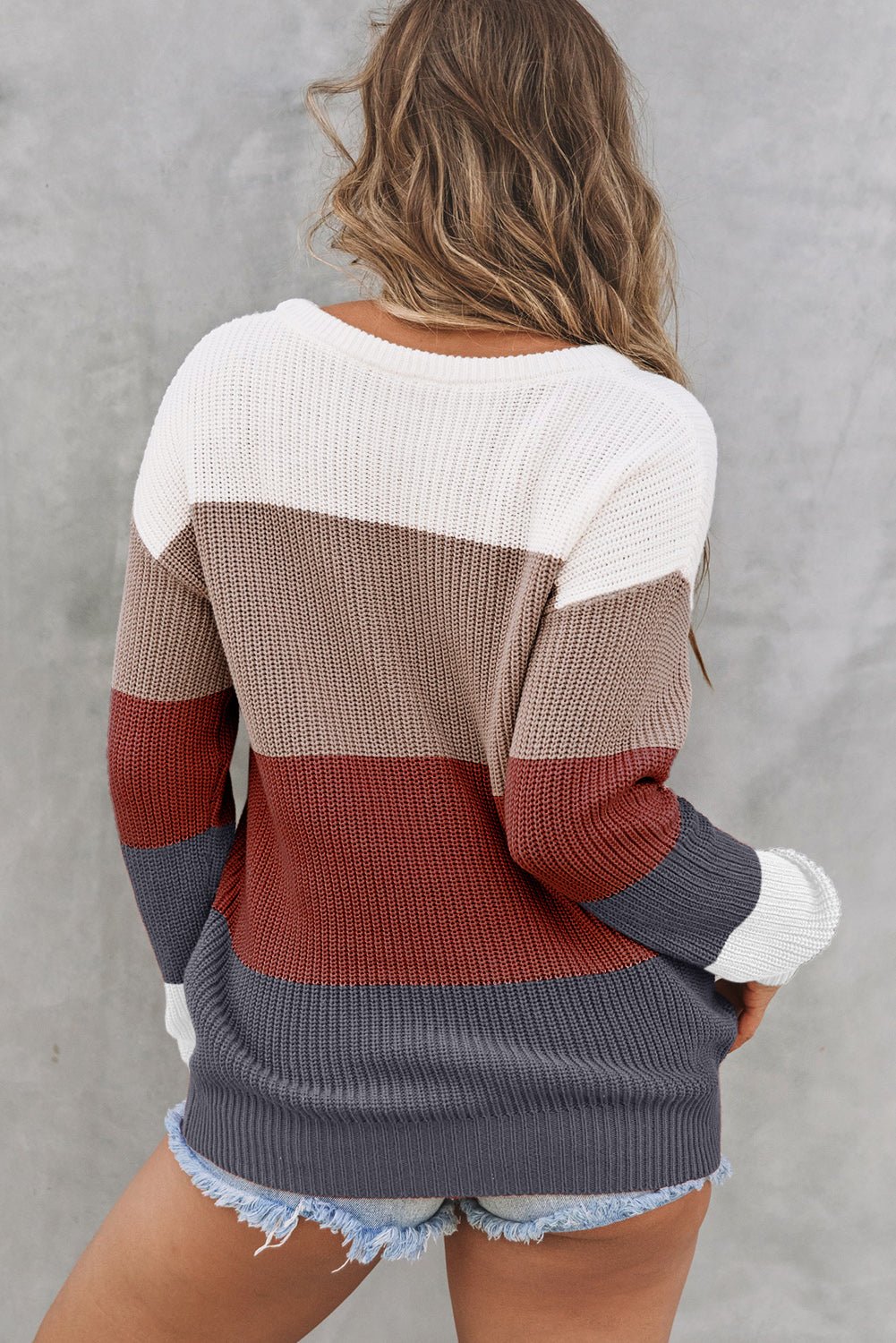 Colorblock Stripe Round Neck Pullover Sweater - Rooted & Reckless Co.