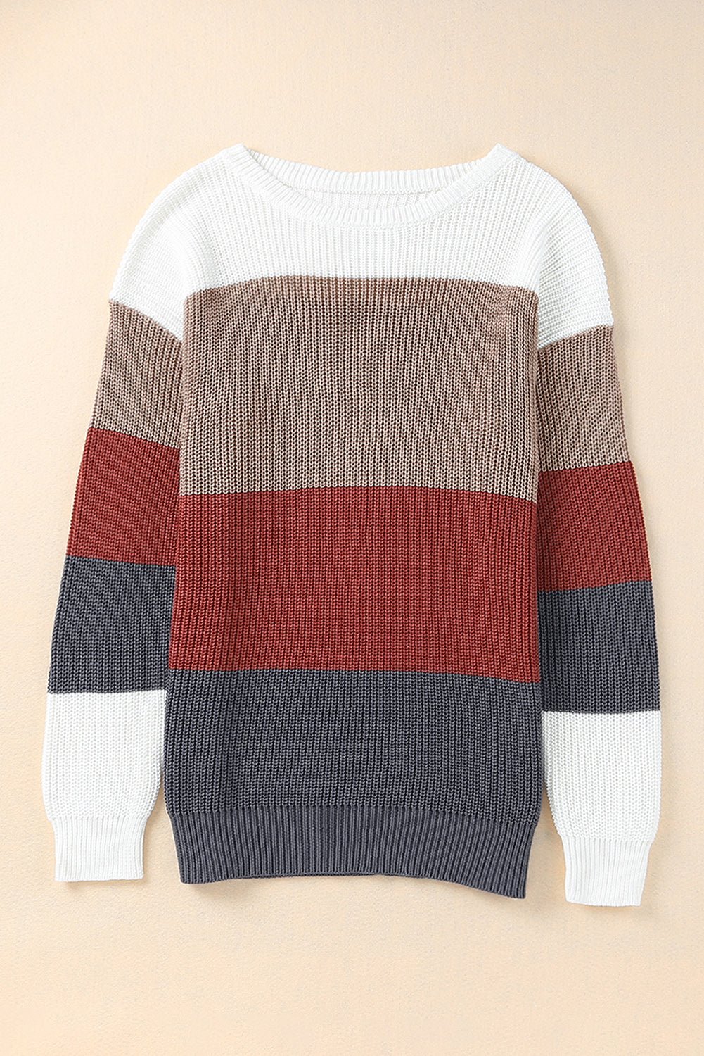 Colorblock Stripe Round Neck Pullover Sweater - Rooted & Reckless Co.