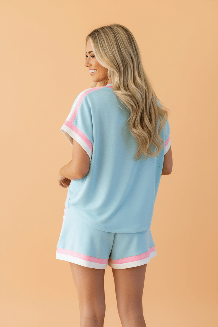 Colorblock Stripe Tee & Drawstring Shorts Set - Rooted & Reckless Co.