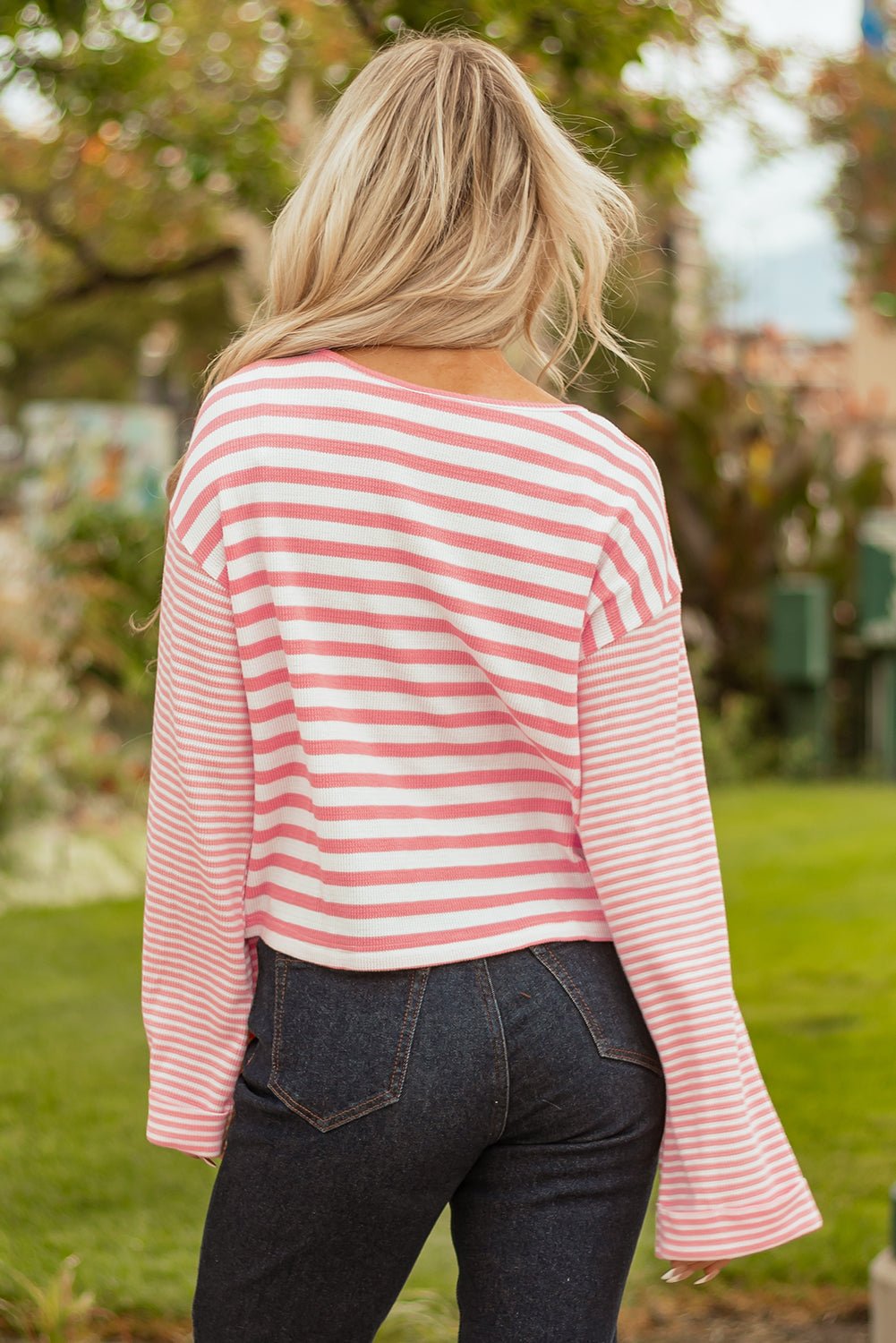 Colorblock Stripe Textured Dropped Long Sleeve Top - Rooted & Reckless Co.