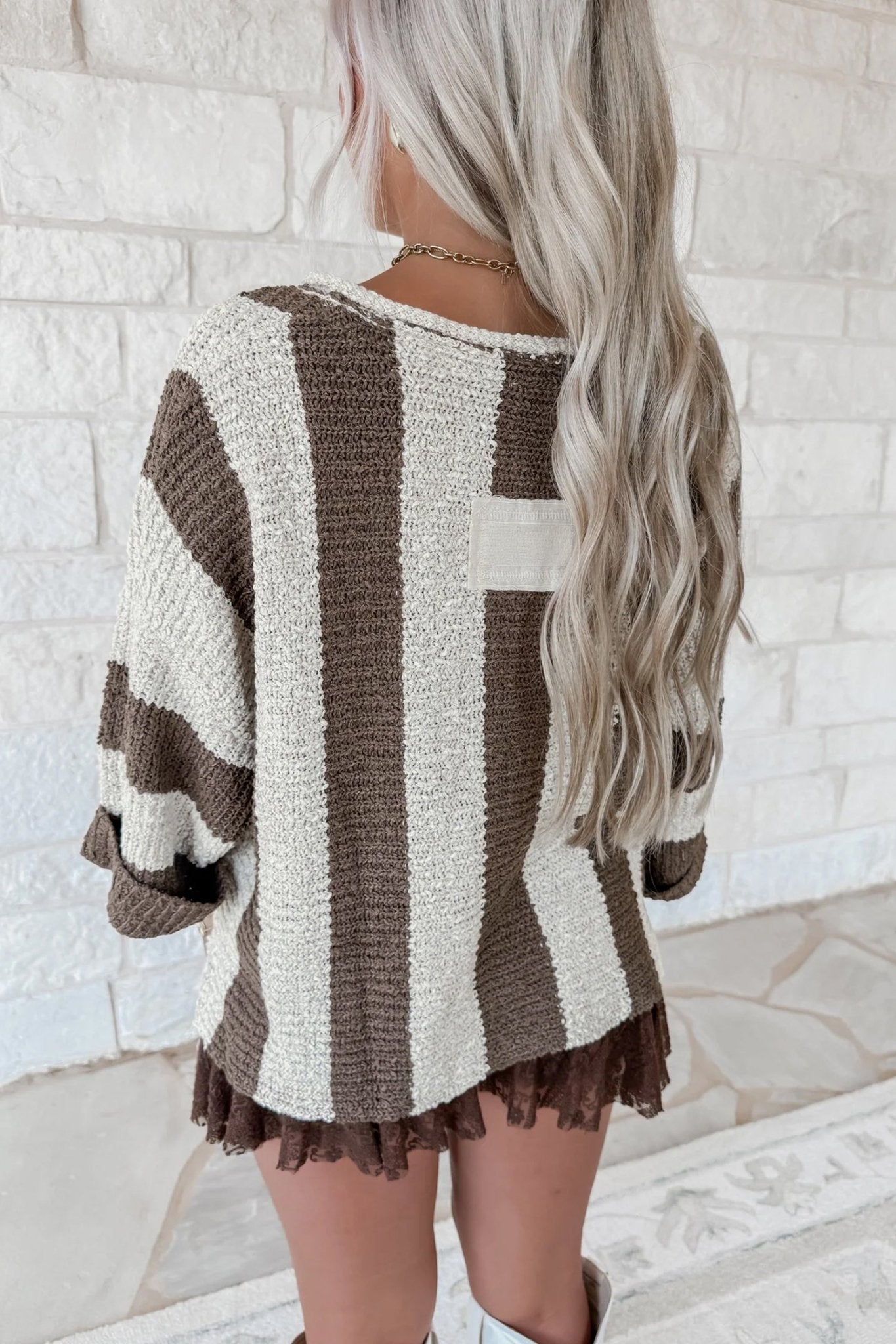 Colorblock Stripe V-Neck 3/4 Sleeve Sweater - Rooted & Reckless Co.