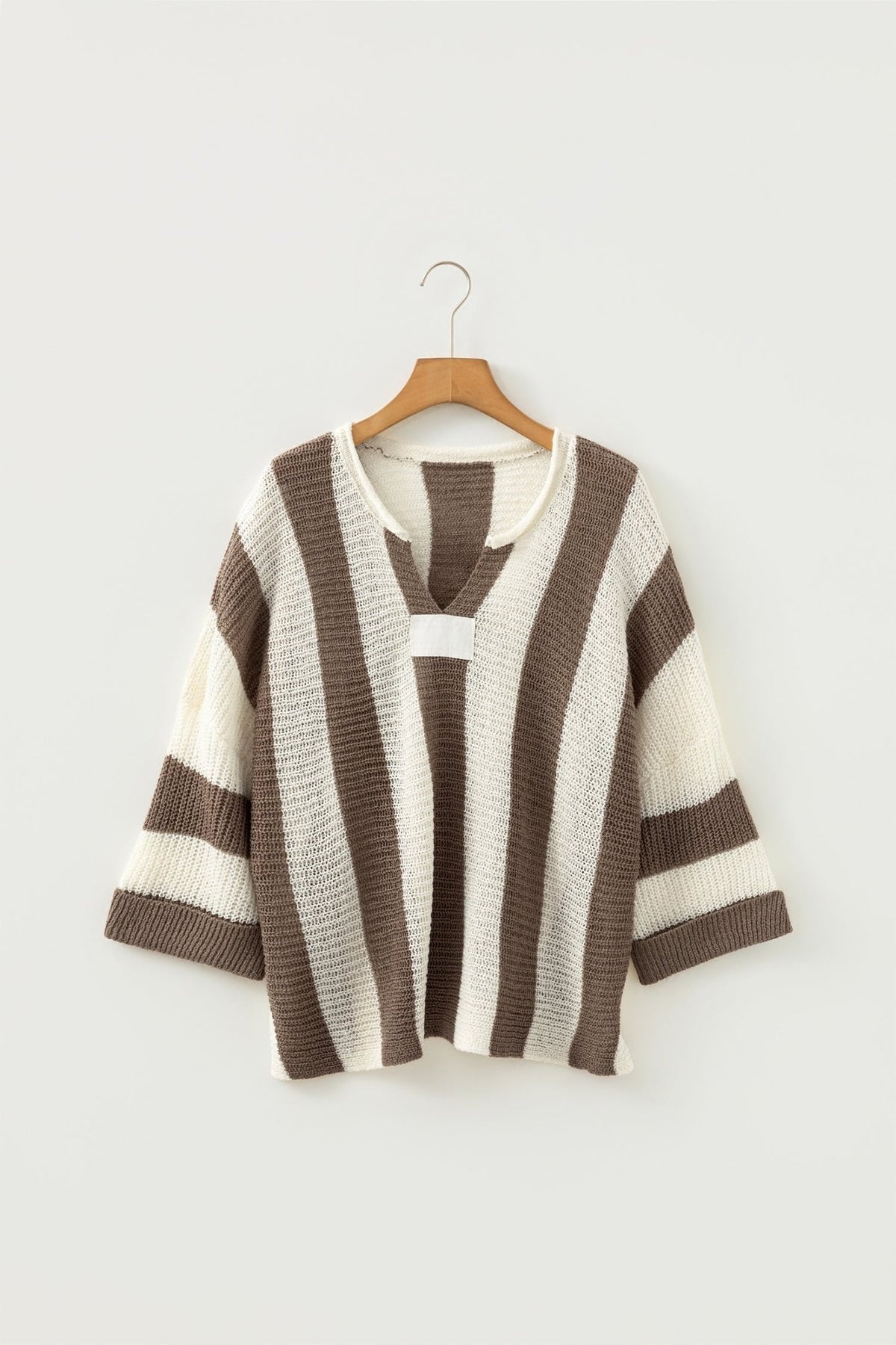 Colorblock Stripe V-Neck 3/4 Sleeve Sweater - Rooted & Reckless Co.